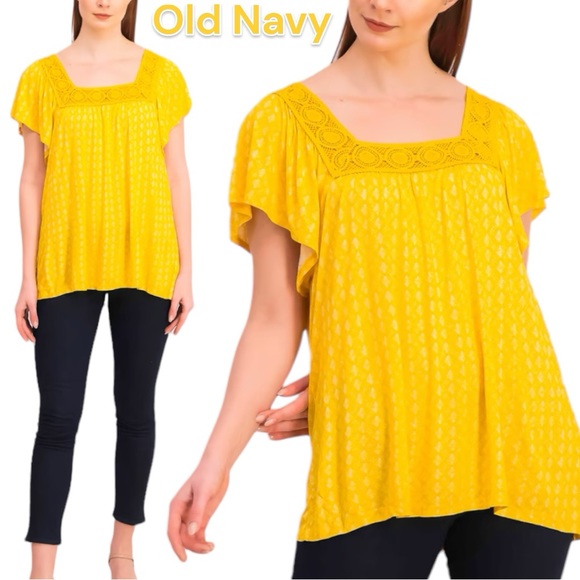 Old Navy Crochet Neckline Geometric Squares Rayon Top - Women’s 2X - Picture 6 of 12